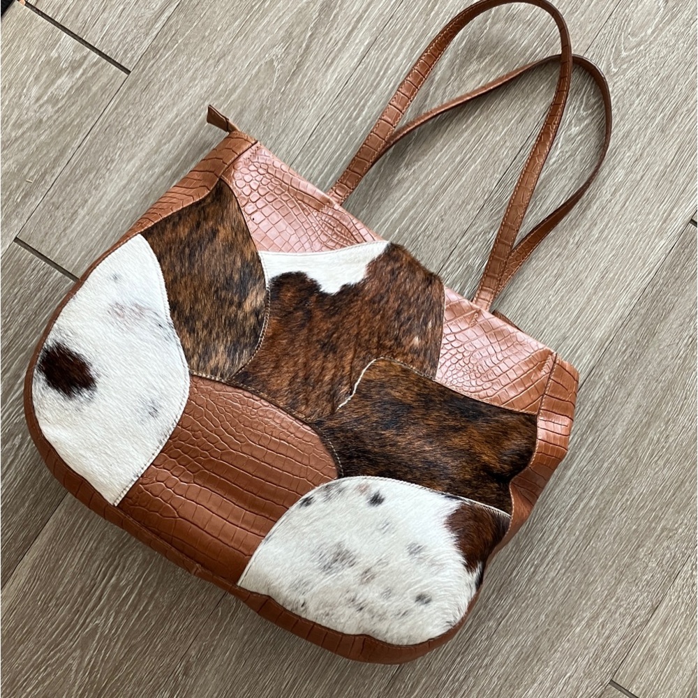 Desmo Brown and White Patchwork Tote Bag